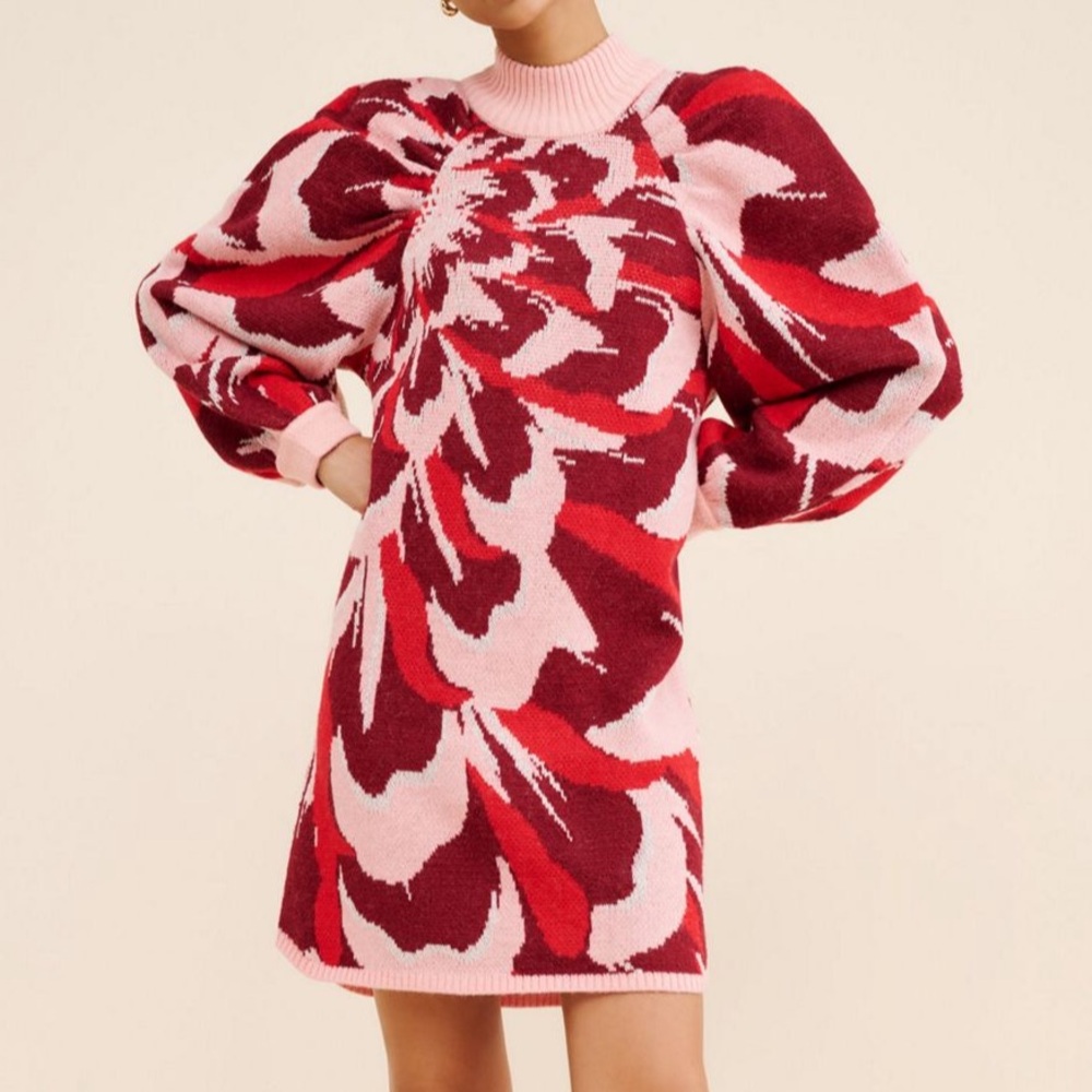 FARM Rio Pink and Red Knit Sweater Dress